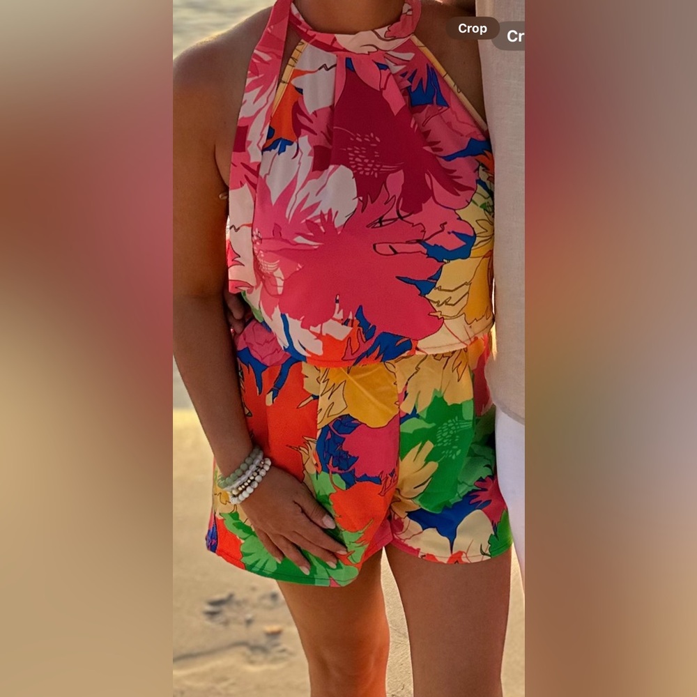 SHEIN Pink and Red Jumpsuits Vibrant Floral Design
